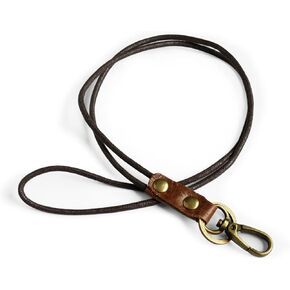 Genuine Leather Rope Necklace Lanyard for Key ID Badge Holder, Lobster Claw Clasp, Vintage Retro Style (1-Pack,19in Neck Lanyard, Brown)
