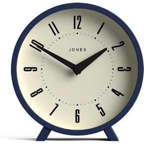 JONES CLOCKS® 'Venus' Desk Clock - Modern Round Design in Blue, Stylish Retro Look for Shelf, Table, Mantel or Bedside