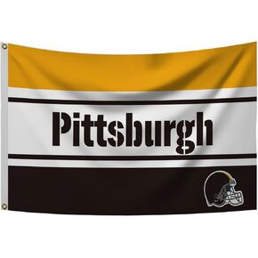Pittsburgh Football Team Fans Flag 3x5 FT with Brass Grommet，150D Polyester，Vivid Color Suitable for Indoor/Outdoor