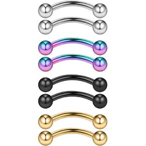 Ruifan 8PCS Assorted Colors Stainless Steel Body Jewelry Ball Eyebrow Ear Navel Belly Lip Piercing Bar Ring 16G 6mm