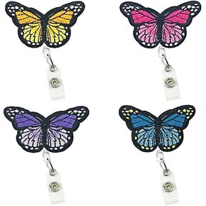 4Pcs Butterfly Badge Holder Reels Cute Pink ID Badge Holder Retractable Teacher Badge ID Holder Cute Purple Retractable Badge Wheel