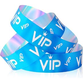 500pcs VIP Plastic Wristbands, VIP Armbands Party Wristbands Bracelets Wristbands VIP Wristband for Events Entrance VIP Party Music Festival Concerts (Holographic Blue)