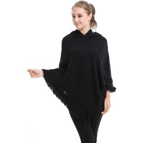Women's Knit Cape Poncho Sweater with Fringes Pullover Shawls Wraps Capes