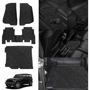 All Weather for Jeep Wrangler Accessories(Cargo Mat+Floor Mat) Cargo Liner and Foot Mat Fit for 2021-2024 Jeep Wrangler JL with Subwoofer Cargo Mat TPE Trunk Floor Mat in Saudi Arabia