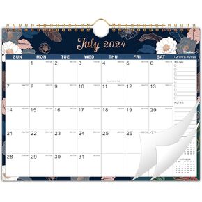 Calendar 2024-2025 - 2024-2025 Wall Calendar, Jul. 2024 - Dec. 2025, 8.5" x 11", Twin-Wire Binding, Hanging Hook, Unruled Block - Engraved Art Floral