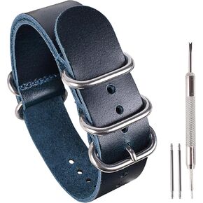 One-Piece Nato Style Leather Watch Bands Genuine Watch Straps for Men Women- 14mm 16mm 18mm 20mm 22mm 24mm Top Grain Cowhide Leather Watch Strap in Kuwait