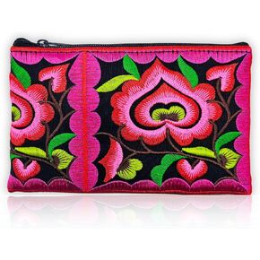 Mini Floral Wristlet Wallet for Women - Small Handmade Boho Change Purse Pouch (Blue/Green)