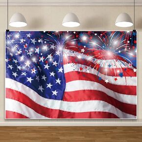 ChloropLastid 4th of July Independence Day Backdrop 10x8ft American Flag Fireworks Photo Backgroud Independence Day Banner for Veterans Patriotic Holiday Party Decor Portrait Photo Studio Props