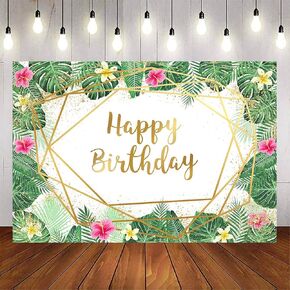 Avezano 7x5ft Hawaiian Happy Birthday Backdrop Aloha Luau Birthday Party Banner Decorations Summer Tropical Leaves Floral Background for Women's Bday Supplies