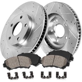 Callahan Front Brake Kit for 02-07 Jeep Liberty Drilled & Slotted Brake Rotors 2002 2003 2004 2005 2006 2007 Ceramic Brakes Pads Replacement: 11.34" inch Front Rotors