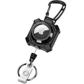SAVORI AirTag Retractable Keychain, Heavy Duty Badge Reel with Airtag Holder,Badge Reel with 31.5"Wire Rope, Up To 9oz,Protective Airtag Case for Badge Holder, Keys, Luggage