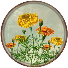 Retro Round Sign Marigold Wall Decor Country Floral Sign Decor Farmhouse Sign Marigold Garden Wall Art Sign Farmhouse Decor Birthday Anniversary Housewarming Gift Circle Sign 12 X 12 in