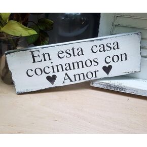 HOUVSSEN Spanish Kitchen Sign La Cocina Decor Familia Mi Casa Sign Mexican Quote Cooking Wood Signs with Quotes Wood Sayings Signs 6x16 Inch