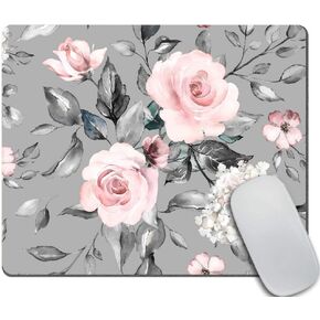 Spring flowers and leaves Mousepad roses Mousepad gray Pink roses Mousepad flowers Office Supplies Mousepad floral Mouse mat
