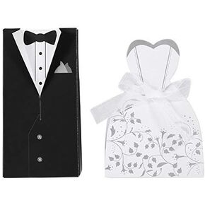 AUNMAS 100PCS Romantic Wedding Cardboard Candy Boxes, Bride Bridegroom Shape Decorative Sugar Box Wedding Ceremony Party Favors Gift Decoration Home Decor (2#)