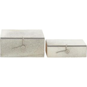 Benzara 95934 Wood Leather Hide Box, Set of 2