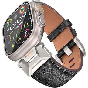 Genuine Leather Bands Compatible with Apple Watch Ultra 2 / Ultra Band 49mm 45mm 44mm 42mm Men Women, Durable Metal Connector for iWatch Ultra Series 9 8 7 6 5 4 3 2 1 SE