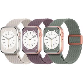 3 Pack Magnetic Braided Solo Loop Compatible for Apple Watch Band 38mm 40mm 41mm 42mm 44mm 45mm 49mm, Stretchy Nylon Sport Strap for iWatch Bands Series 9 8 7 SE 6 5 4 3 2 1 Ultra Women Men