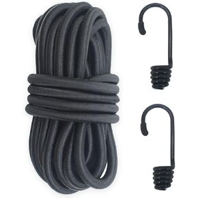 ZHFLMY Black 1/4in Bungee Cord 15ft Roll,Dacron Polyester Elastic Cord for DIY, Tie Downs - Heavy Duty Bungee Cords for Various Applications