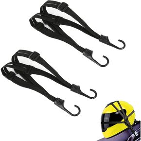 2 Pack 24" Motorcycle Helmet Luggage Rope Motorcycle Bungee Cord Bandage Luggage Helmet Retractable Elastic Strap with 2 Hooks (Black)