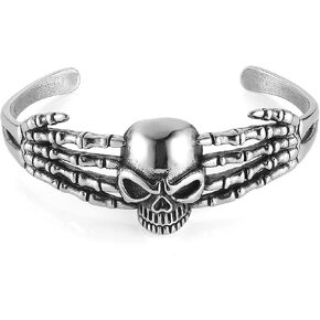 HZMAN Skull Bracelet for Men Boy Gothic Punk Stainless Steel Cuff Bracelet Heavy Metal Biker Bracelet Jewelry Gift