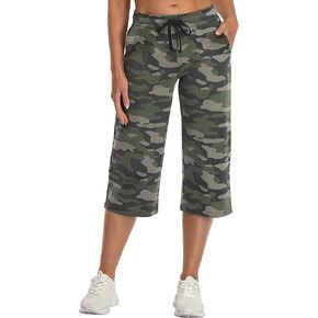 SPECIALMAGIC Women Capri Pants Camouflage Printed Cotton Yoga Wide Leg Pajama Capris Sweatpants