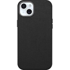 OtterBox iPhone 15 Plus Symmetry Series Cactus Leather for MagSafe - Noir ASH (Black), sustainably sourced, Snaps to MagSafe, Ultra-Sleek, Raised Edges Protect Camera & Screen