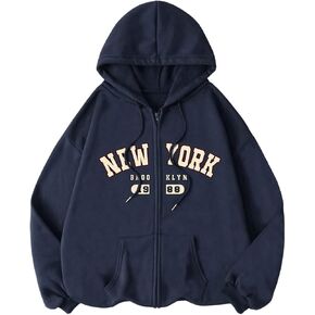 SOLY HUX Women's Zip Up Hoodies Letter Print Drawstring Long Sleeve Sweatshirt Jacket with Pocket