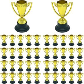 42 Pack Mini Trophies Gold Award Trophy Cups 3.4 Inch Plastic Golden Trophies Set Kids Classroom School Rewards Baseball Soccer Tournaments Sports Competition Winning Prizes Party Favor Prop