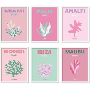 JarThenaAMCS 6Pcs Pink Preppy Travel Wall Art Prints Abstract Aesthetic Preppy Room Decor Minimalist Art Poster Decor for Bedroom Pink College Dorm Room Posters(UNFRAMED), 8 x10in