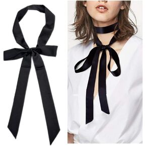 1PCS Black Chiffon Long Scarf Silky Long Narrow Neckerchief Tie Ribbon Scarf Waist Belt for Women Girls