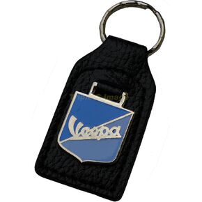 Triple-C Vespa Scooter Leather and Enamel Key Ring Key Fob (New)