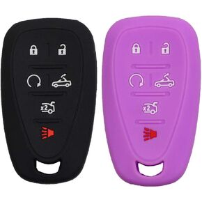 2pcs 6 Button Black Remote Smart Key Fob Silicone Case Cover Protector Holder Jacket Compatible with Chevy Chevrolet 2016 2017 2018 2019 2020 2021 Camaro Convertible