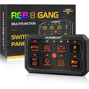 لوحة مفاتيح Auxbeam RGB 5 بوصة لوحة مفاتيح كبيرة 8 عصابة RA80 XL، لوحة مفاتيح نابضة مؤقتة 12 فولت لسيارة شاحنة SUV RV Camper Van الطرق الوعرة
