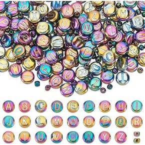 PH PandaHall 244pcs Glass Letter Beads 10mm Flat Round Alphabet Beads Rondelles, Multicolor Plated Small Spacer Beads Bracelet Letter Beads for Crafts Key Chains Necklace Jewelry Making