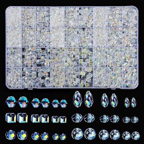 2420pcs AB Color Crystal Glass Beads for Jewelry Making, Assorted Faceted Clear Crystal Beads for Bracelets Necklace Earring DIY Crafts