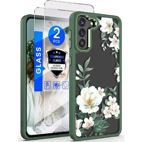 Dretal for Samsung Galaxy S21 Plus 5G Case, Galaxy S21+ Case, Military Grade Drop Tested Hard Back & Soft Edge Slim Flower Women Girls Protective Cover +Tempered Glass Screen Protector (Deep Purple)