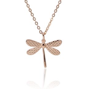 Dragonfly Charm Pendant Necklace Sterling Silver Dragonfly Necklace for Women Dainty Gold Rose Gold Pleated Necklace Jewelry Gift (Gold)
