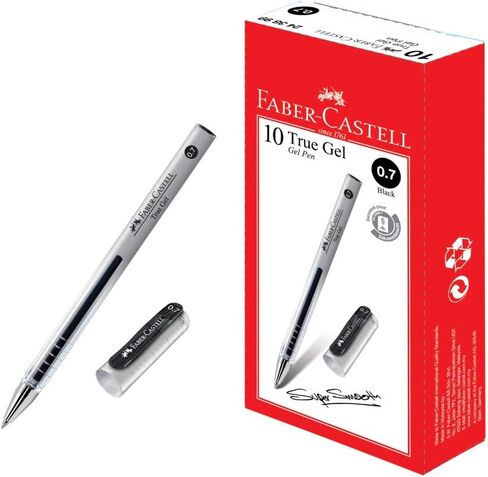 Faber-Castell True Gel Pen Box of 10 (0.7mm, Black) Smooth Gel Ink, Fade-proof, Waterproof, High Color Intensity, Document proof, No-smudging, Suitable for Everyday Writing in Saudi Arabia