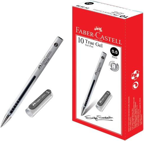 Faber-Castell True Gel Pen Box of 10 (0.7mm, Black) Smooth Gel Ink, Fade-proof, Waterproof, High Color Intensity, Document proof, No-smudging, Suitable for Everyday Writing in Saudi Arabia
