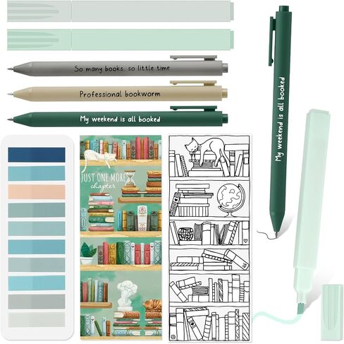 Back to School Gifts for Students Morandi Bible Highlighter Gel Pens Aesthetic Reading List Bookmark and Sticky Notes for Book Lover Note Taking Creative Writing(Green Series) in Saudi Arabia