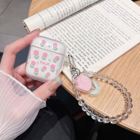 MINSCOSE متوافق مع حافظة Airpods Pro الشفافة مع سلسلة مفاتيح زهرية، تصميم عصري بنمط زهرة لطيفة، حافظة شحن ناعمة من السيليكون مقاومة للصدمات لـ AirPod Pro للفتيات والنساء - وردي in Kuwait