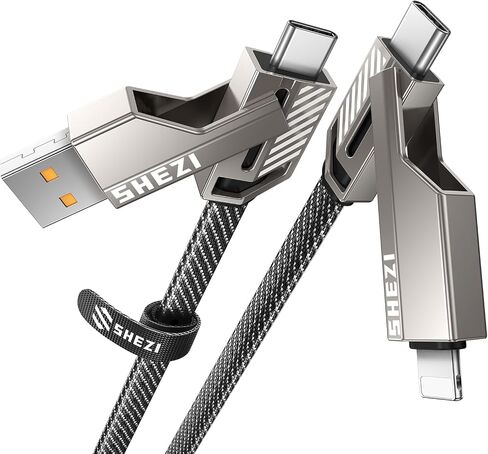 [واحد يكفي] كابل لايتنينج USB C 4 في 1، 60 وات [شحن عالي السرعة ومزامنة بيانات سريعة] مجموعة سلك شاحن متعدد لايتنينج/النوع C/النوع A لهاتف iPhone iPad Samsung ومعظم الأجهزة، 5FT in Kuwait