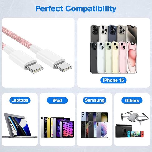 [Apple MFi Certified] iPhone iPad Fast Charger Cable USB C Cable, 3 Pack 6FT 60W USB C to USB C Braided Colorful Type C Data Sync Cord for iPhone 15/Pro/Max/Plus/MacBook/iPad Pro/Air/Android/Laptop in Saudi Arabia