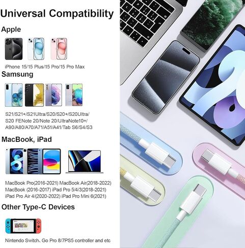 [Apple MFi Certified] iPhone iPad Fast Charger Cable USB C Cable, 3 Pack 6FT 60W USB C to USB C Braided Colorful Type C Data Sync Cord for iPhone 15/Pro/Max/Plus/MacBook/iPad Pro/Air/Android/Laptop in Saudi Arabia