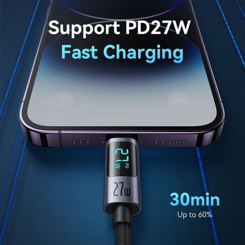 كابل USB C إلى Lightning، 4FT، شاشة رقمية ذكية LED 27 وات كابل شحن سريع USB C إلى Lightning لأجهزة Apple iPhone 15/14/13/12/11 Pro Max وMacBook وiPad in Kuwait