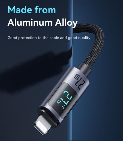 كابل USB C إلى Lightning، 4FT، شاشة رقمية ذكية LED 27 وات كابل شحن سريع USB C إلى Lightning لأجهزة Apple iPhone 15/14/13/12/11 Pro Max وMacBook وiPad in Kuwait