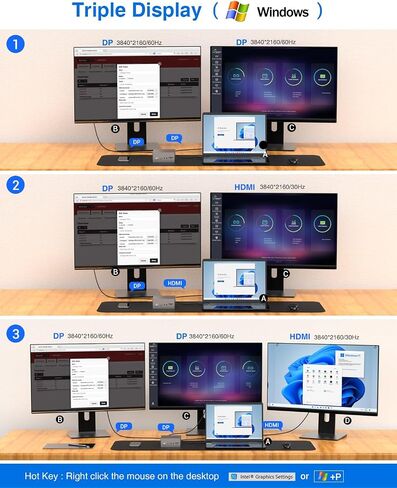 USB C Hub,TOTU Upgraded USB-C Docking Station, Expansive Triple 4K Display Capability by Dual DisplayPort and HDMI While Integrating 6 USB Ports, 60W USB-C Power Delivery Charging, Suit for Windows in Saudi Arabia