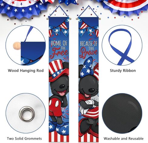 Deroro July 4th Cartoon Mouse Patriotic Memorial Day Porch Banner Sign, America Home of The Free Because of The Brave Front Door Decorative Hanging Banner Flag, Veterans Day Decoration Outdoor Decor in Saudi Arabia