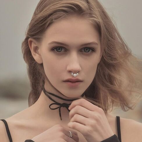Subiceto 9Pcs 16G Septum Ring for Women Men Dangle Septum Jewelry with Blue Plant Teardrop Clear Cz Moon Star Horseshoe Stainless Steel Daith Earrings Helix Cartilage Tragus Hoop Nose Rings Piercing in Saudi Arabia